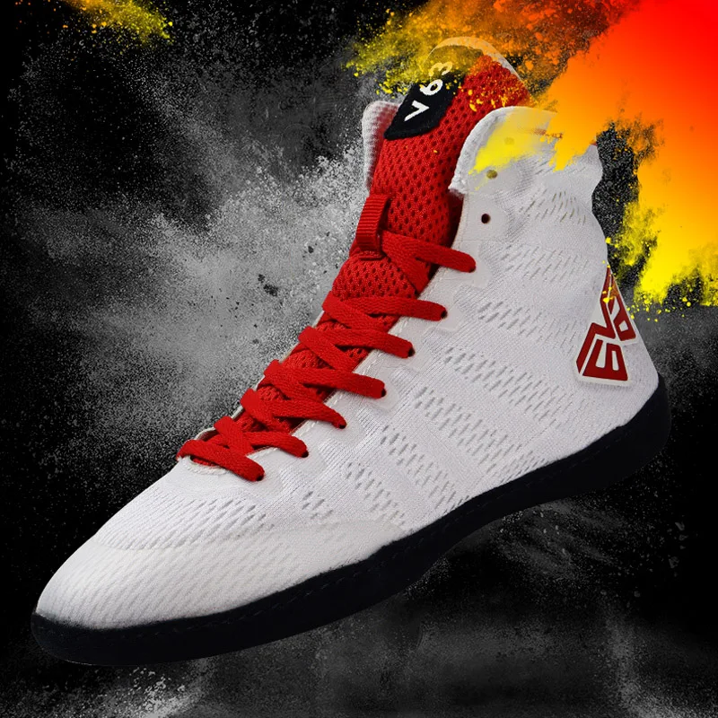 Zapatos de lucha libre para hombre, zapatillas de boxeo masculinas ligeras para exteriores, negras y blancas, zapatillas de entrenamiento suaves de