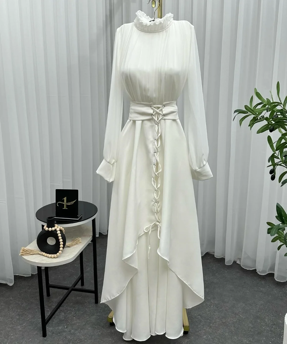 

Customized Chiffon Sash Pleat A-line High Collar Midi Dresses Bespoke Occasion QualityExquisite