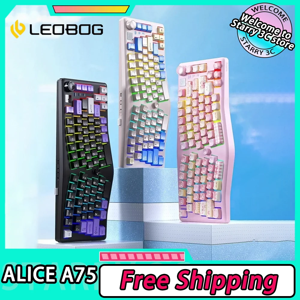 

New LEOBOG ALICE A75 Mechanical Keyboard Three mode Wireless RGB Multifunctional Knob Customized Ergonomics PC Gaming Keyboard