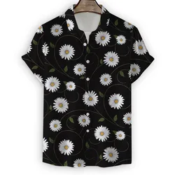 Hawaii Shirt For Men 3D Daisy Print Shirts Summer Fashion Short Sleeve Tee Chrysanthemum Pattern Blouse Oversized Men's Clothing