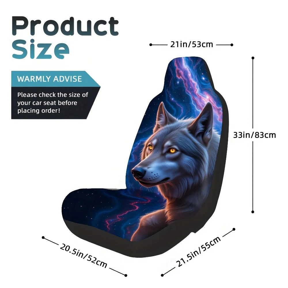 2pcs, Wolf Galaxy Space Abstract Print Front Seat Covers, Soft And Foldable, Fit For Driver And Passenger Seats, Ideal For Holi