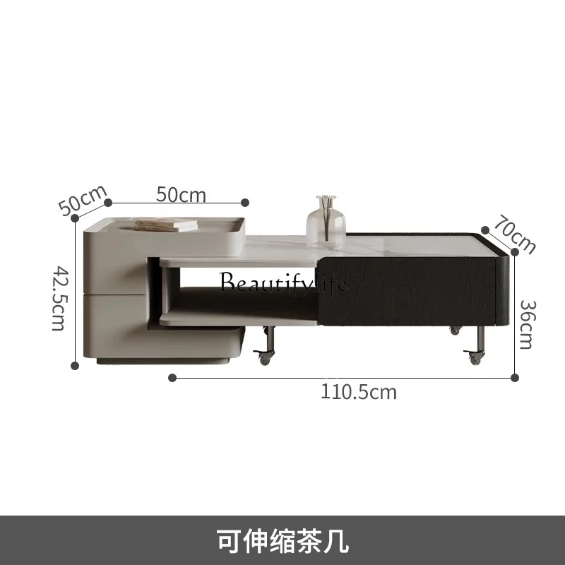 

*Retractable rotating rectangular coffee table movable simple living room home