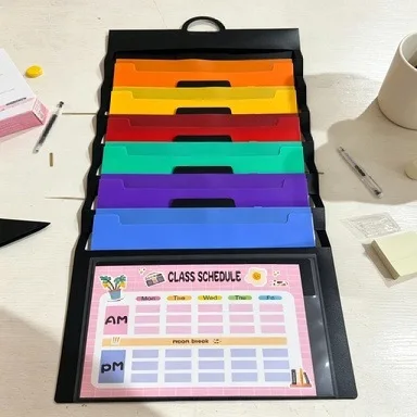 6‑Pocket Hanging File Organizer Multi‑Color Foldable A4 Document Folder Wall Mount Expandable Test Paper Storage Bag for School