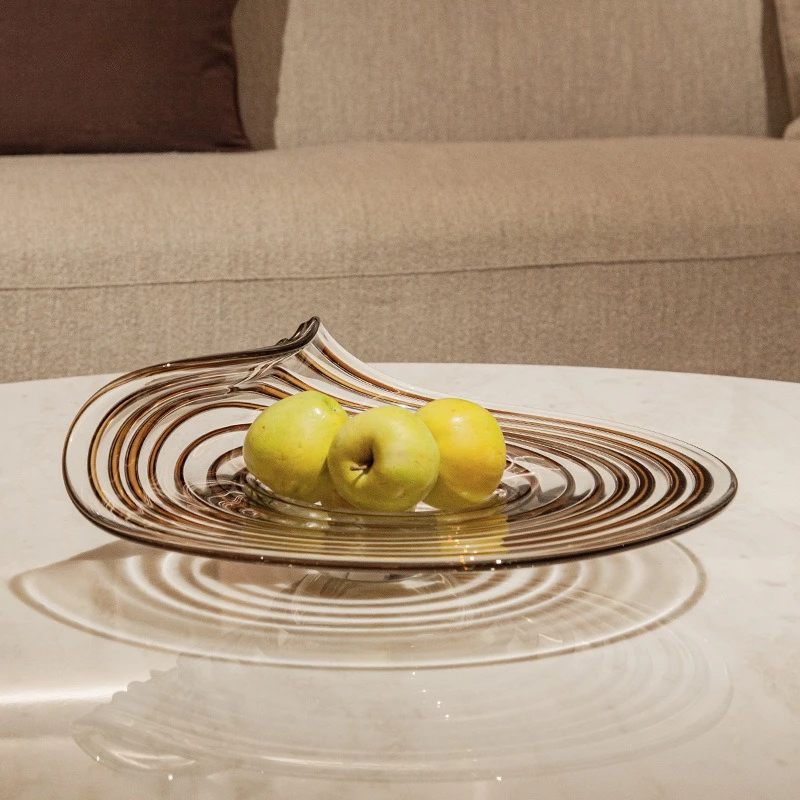 Glass Fruit Plate Irregular Geometric Stripes Crystal Straw Hat Plate Desktop Storage Container Trays Decorative Trinket Dish