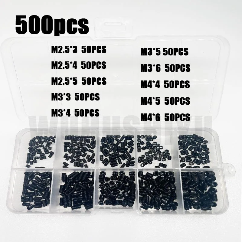 500/1500 M2 M2,5 M3 M4 M5 M6 M8 DIN913 304 Edelstahl Schwarz Sechskant Innensechskant Inbus Flachspitz Madenschraube Stellschraube Kit Box – Detail 3