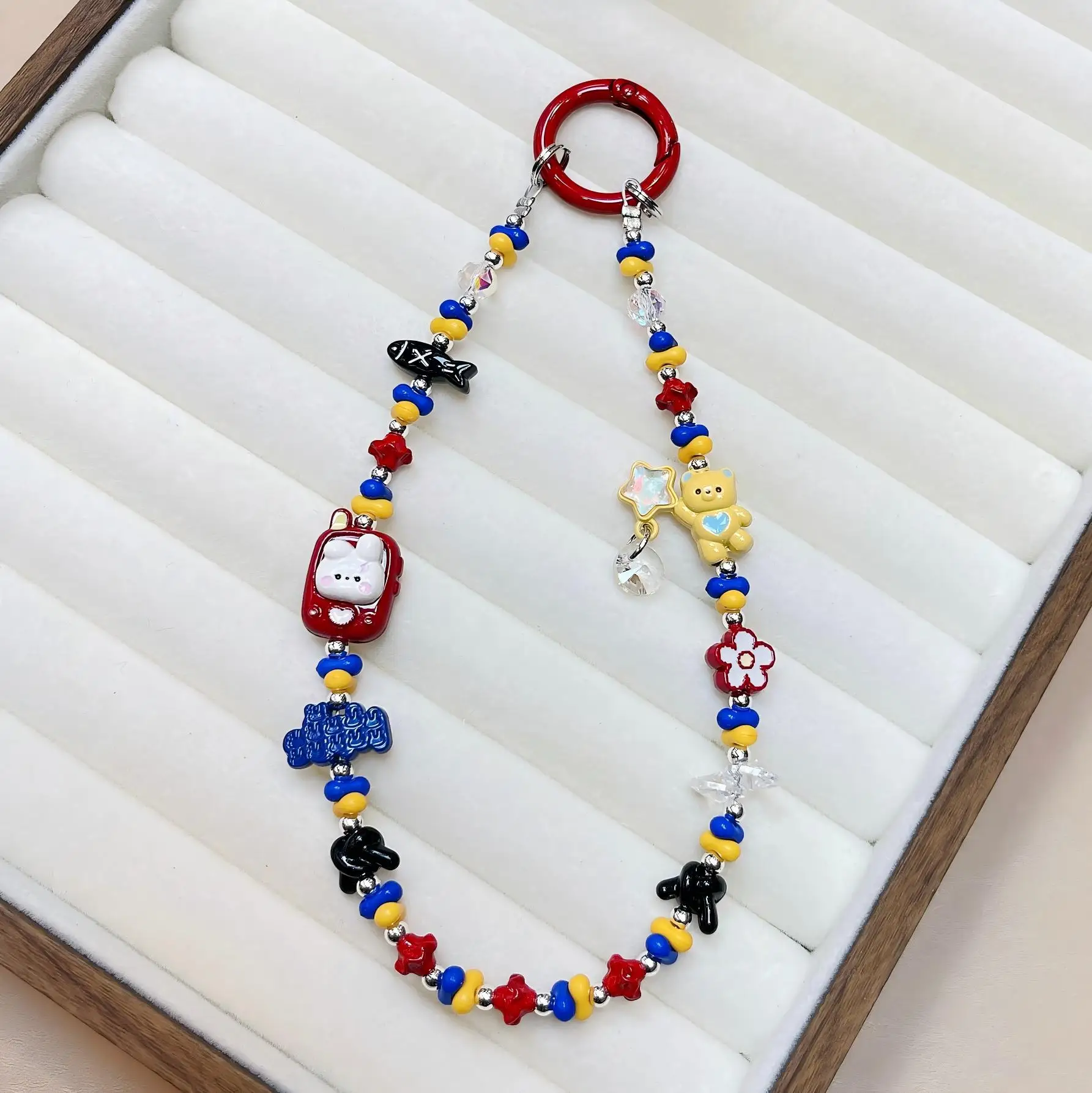 

Phone Bear Mobile Phone Chain Lanyard Beaded Portable Chain Wrist Keychain Crystal Short Color Mobile Phone Lanyard