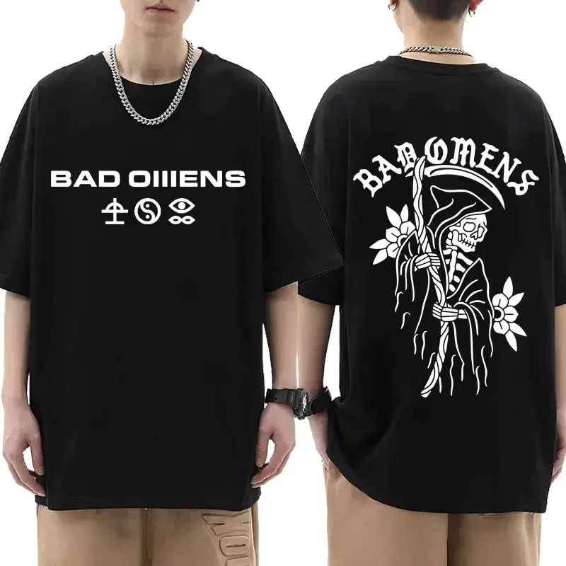 Customization Bad Omens Band Tour American Music Tee Shirt The Death Of Peace Of Mind Skeleton Graphic T Shirt Men's Rock Style
