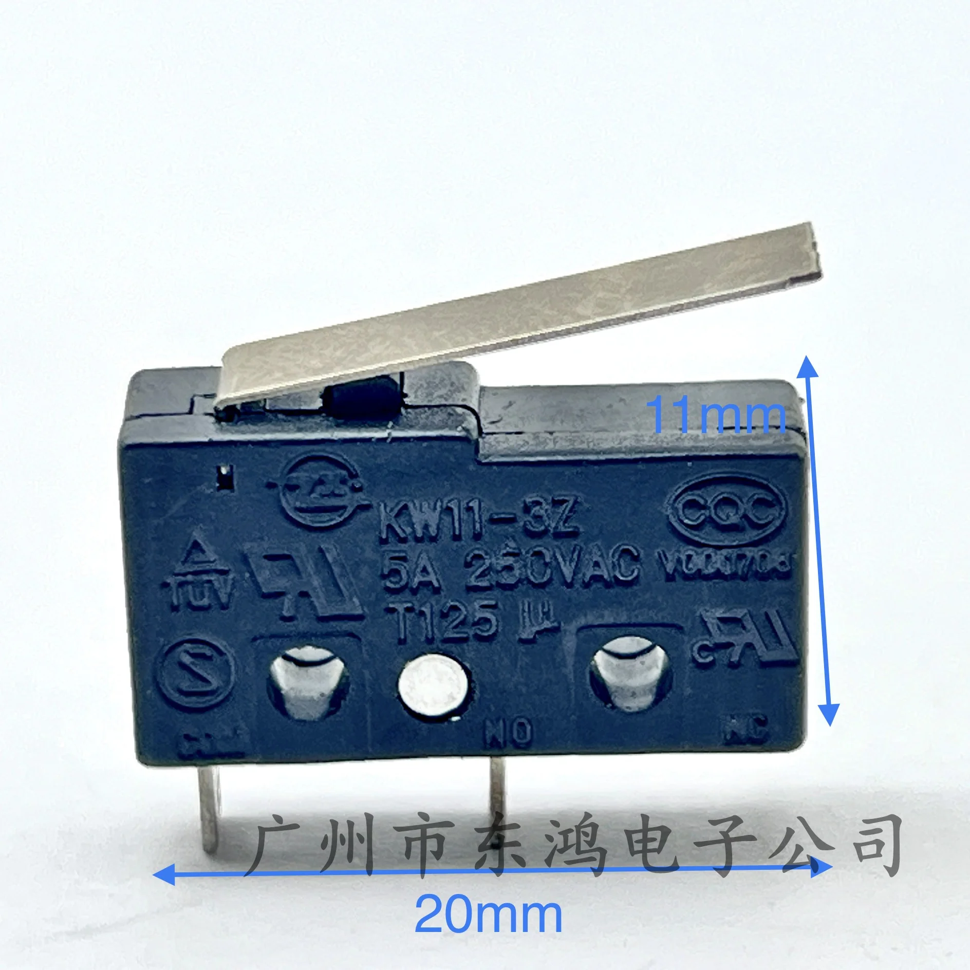 1 pcs KW11-3Z 5A 250V 2-pin travel microswitch with handle micro contact switch normally open