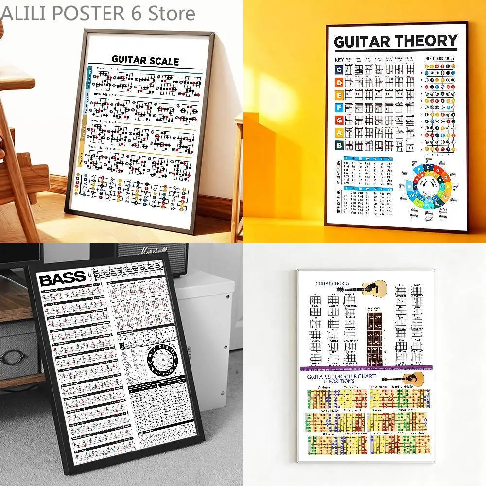 

Guitar Chord Cheat Sheet Basic Theory Poster Prints Wall Art Painting Picture Gift Living Room Bar Restaurant Dec Sticker Large