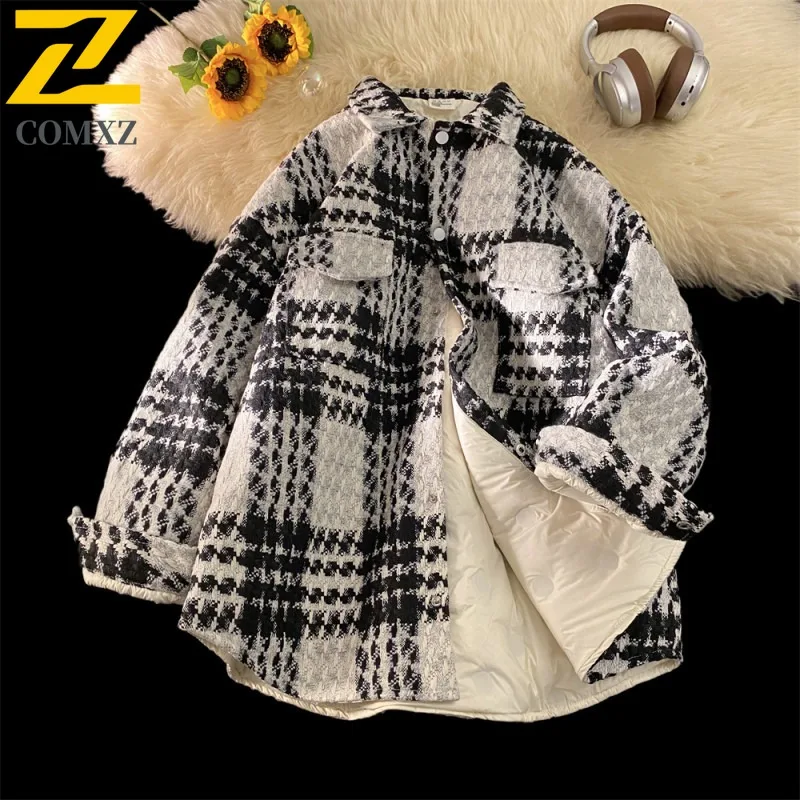 COMXZ Down Jacket Men Print design Turndown Collar Travel Windproof Thicken Parka Single Breasted Design Cold Protection Coat