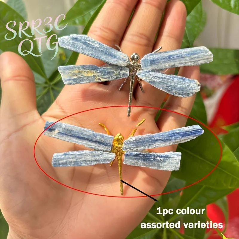 Hot Sale 1pc Natural Crystal Kyanite Dragonfly Ornament Stone Animal Home Decoration Holiday Gift Home Decoration