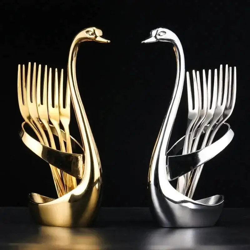 

European Swan Tableware Holder Stainless Steel Spoon Fork Base Elegant Utensil Stand Home Decor And Kitchen Organization