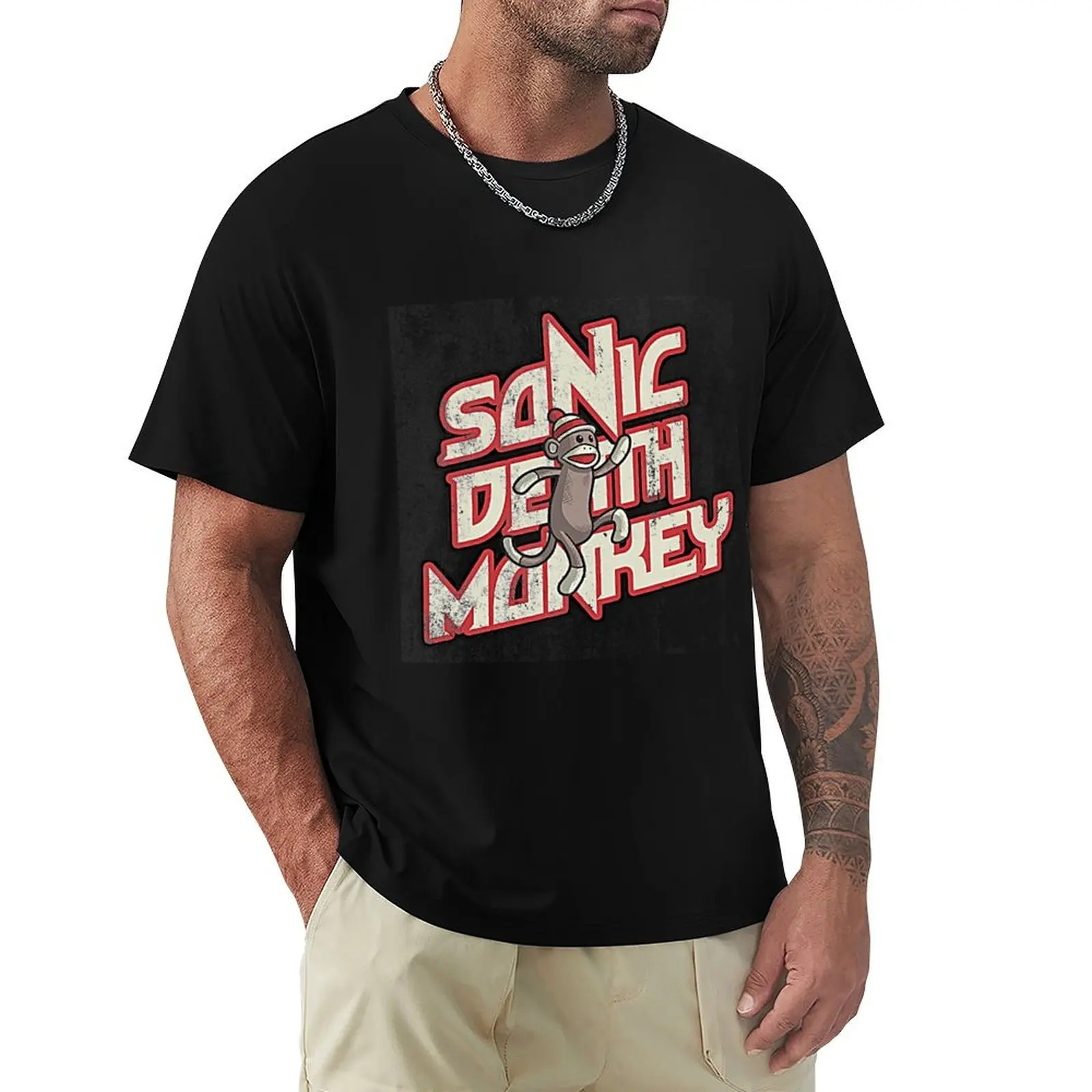 

Sonic-Death-Monkey, distressed T-Shirt T-Shirt vintage clothes funny gifts mens cotton t shirts