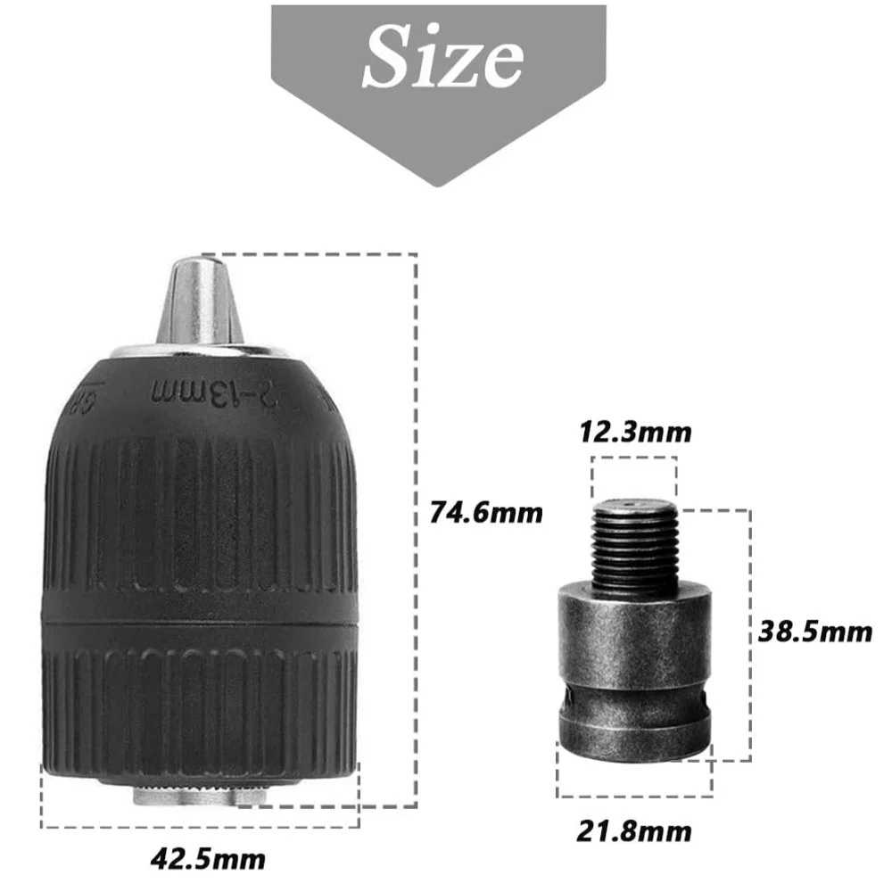 2-13mm Capacity Keyless Drill Chuck Adapter 1/2-20UN Mount Thread Impact Quick Change Conversion Tool for Air Impact Wrench