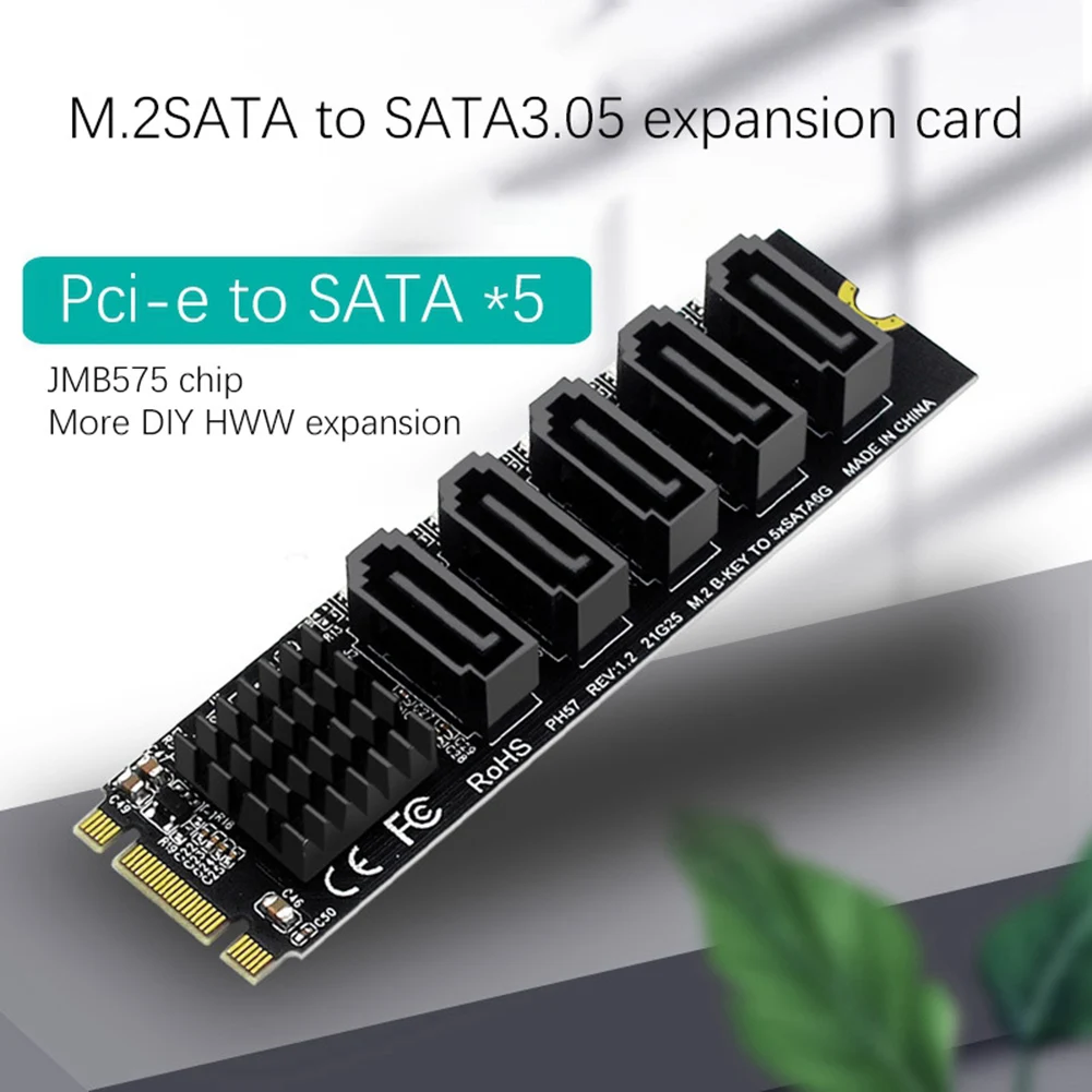 M.2 NGFF B-Key Sata to SATA 5 Port Expansion Card 6Gbps Expansion Card JMB585 Chipset Support SSD and HDD