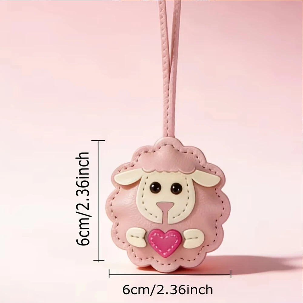 Trendy Fashion Cute Cartoon Round Heart Pu Leather Sheep Keychain, Cute Car Key Ring, Bag Backpack Handbag Pendant, USB Phone Decoration Accessory, Birthday New Year Gift, Valentine's Day Gift, Gift for Girlfriend, Best Friend, Colleague, Sister