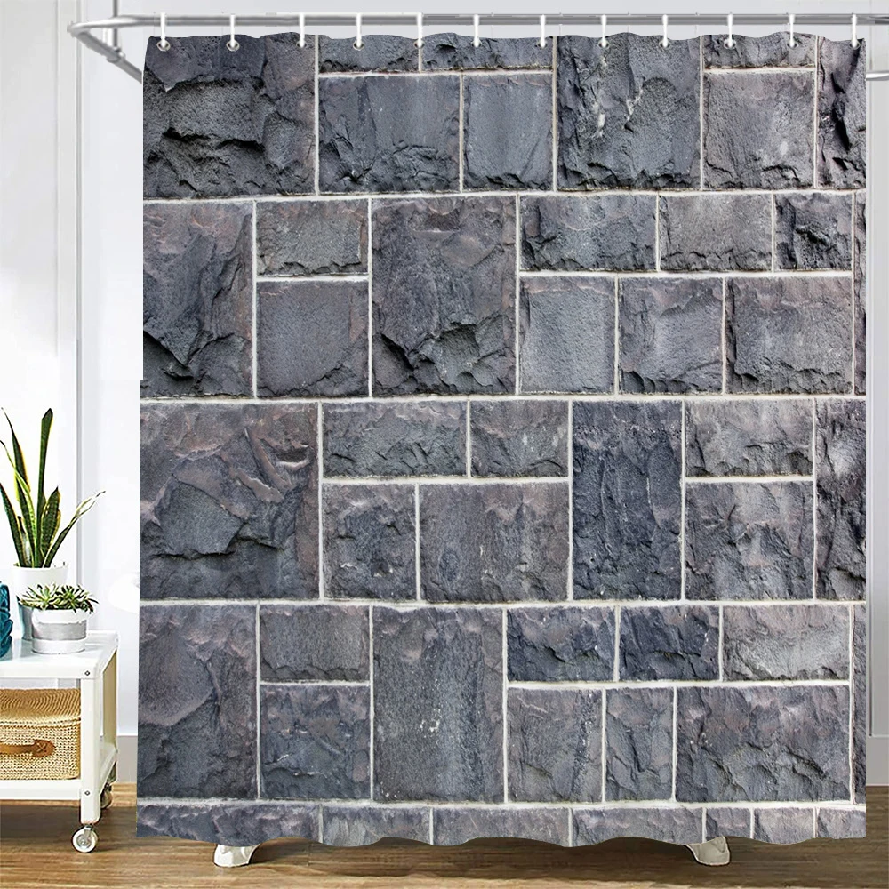 Village style Rock Brick Wall Retro Bathroom Shower Curtain Waterproof Polyester Fabric Home Decoration Art Bath Curtains