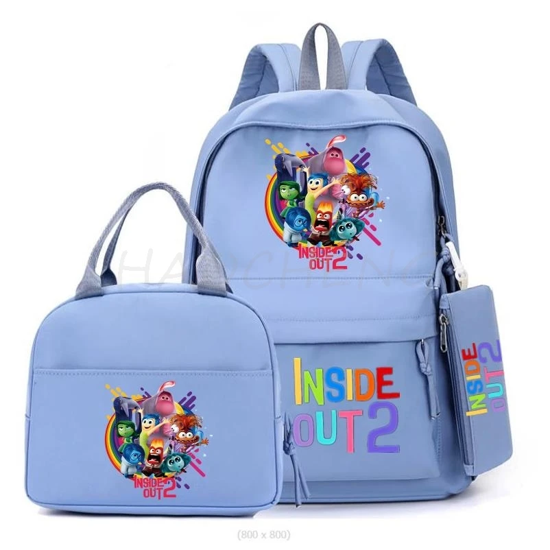 Back To School Anime Schoolbag para Meninos e Meninas Adolescentes, Lunch Bag, Mulheres Mochila, Estojo para Lápis, Inside Out2, Mochila Estudantil, Novo, 3Pcs por Conjunto