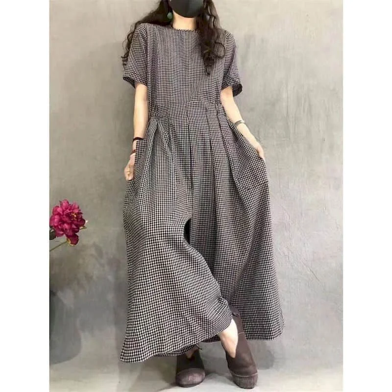

O-neck Jumpsuits Women Loose Workwear Short Sleeve Playsuits Safari Style One Piece Outfits Women Casual Overalls Harem Pants