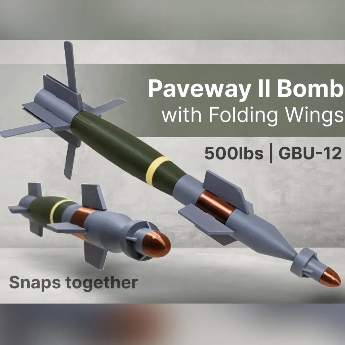 Paveway II Modelo 1:14 Misil guía con láser Adorno para entusiastas militares realista Regalo Exhibición de coleccionista militar impresa en 3D