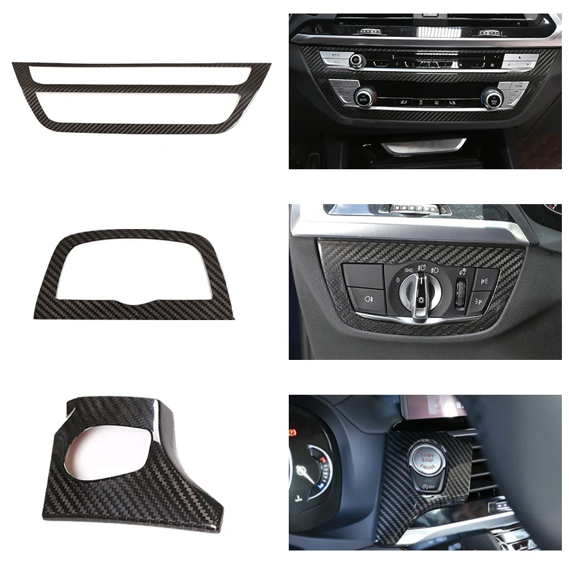 For BMW X3 X3M G01 X4 X4M G02 2018-2022 Real Carbon Fiber Car Door Dashboard Volume Switch Panel Car Interior Cover Kit Set Trim