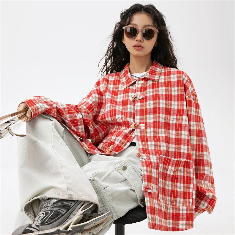 Women\'s Stylish Shirts and Blouses Free Shipping Pretty 2024 Trend Women\'s Plaid Shirt Top Women Korean Popular Female Clothes