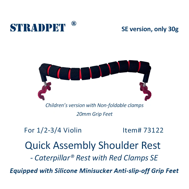 STRADPET Quick Assembly Shoulder Rest with Minisucker Anti-slip-off - Caterpillar Rest, Only 31g, for 1/2-3/4-4/4 violin