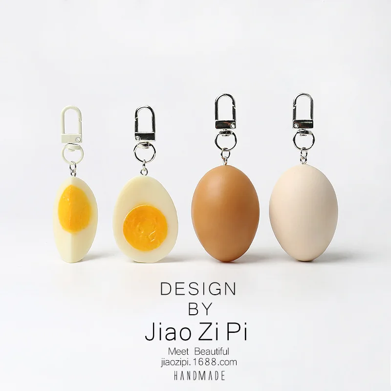 Simulation Food Boiled Egg Keychain Delicious Boiled Eggs Pendant Keyring Backpack Phone Hanging Keyfob Decoration Accessories