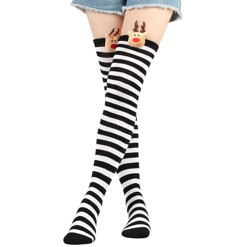 Fall/Winter New Style Christmas Knee-Length Long Stockings Women's Party Clothing Accessories Socks Holiday Gifts Striped Socks