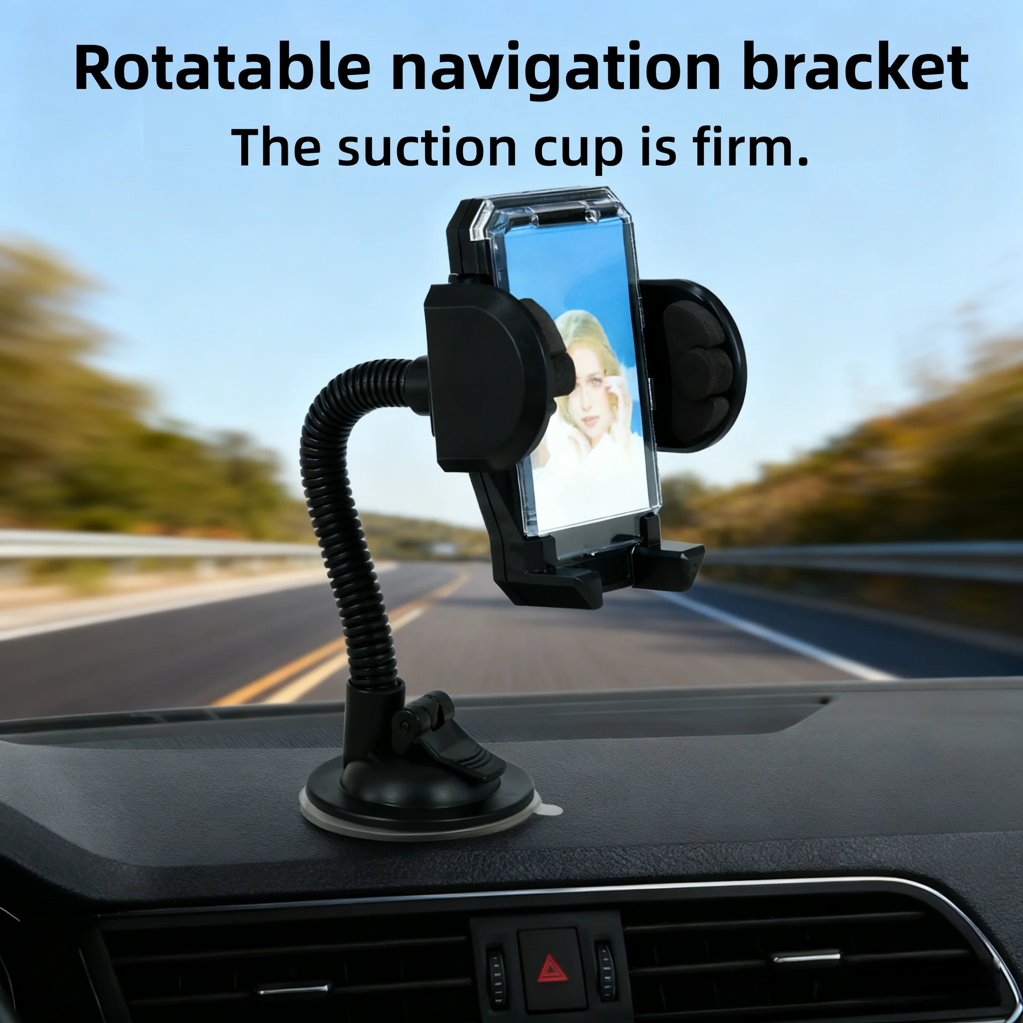 

Car mobile phone holder, multi-function front gear air outlet, suction cup type instrument panel, rotating navigation