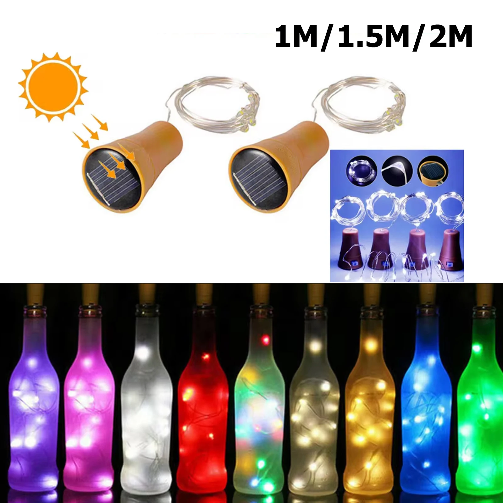 Solar Wine Bottle Led String Fairy Light Garden Garland Wedding 1m 10leds Cork Shaped For Christmas Wire Lights Outdoor