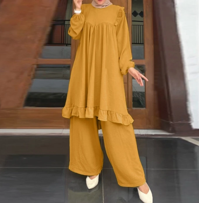 

Women's Solid Lace Patchwork Long Sleeve Top & Fashion Pants Set Temperament Commuting Women Casual Trousers Sets 2 Piece Outfit