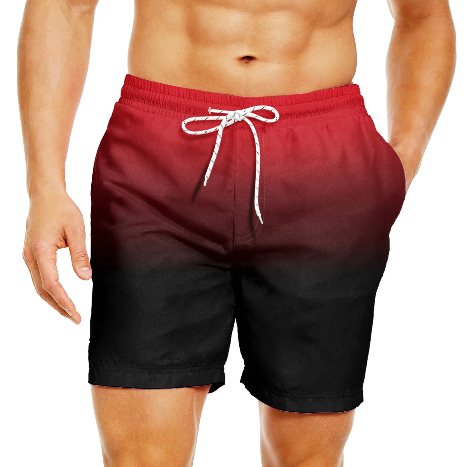 Clilsmap Mens Swim Trunks, Quick Dry Board Shorts with Pockets,Red Breathable Fit Hawaii Beach Shorts Swimwear