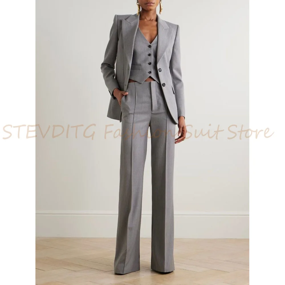 High Quality Women Suit 3 Piece Jacket Pants Peak Lapel Single Breasted Female Clothing Casual Office Lady Slim Fit Blazer Set