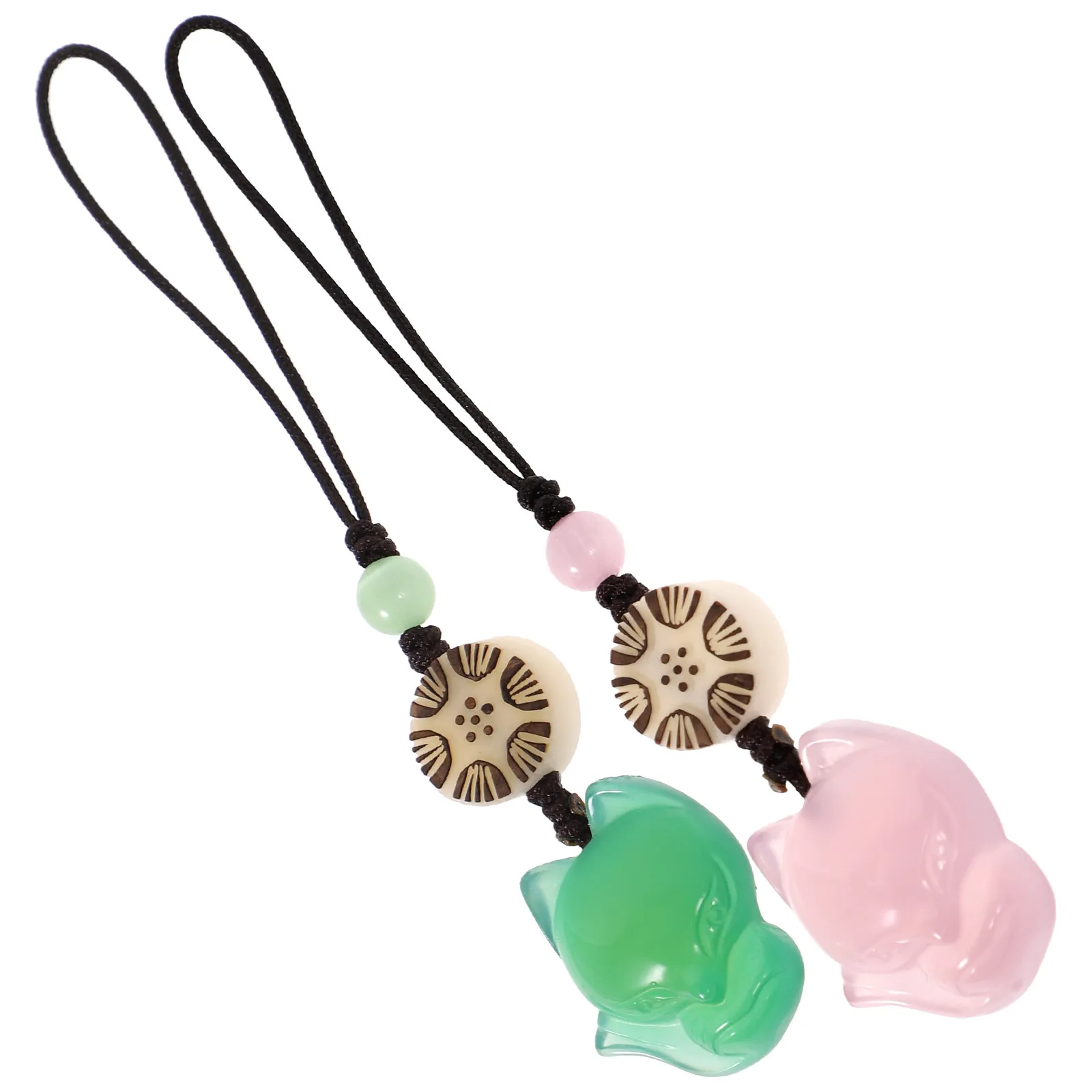 

2Pcs Jade Foxes Shape Pendants Green Pink Stylish Mobile Phone Decorations Keychain Bag Accessories Delicate Phone Case