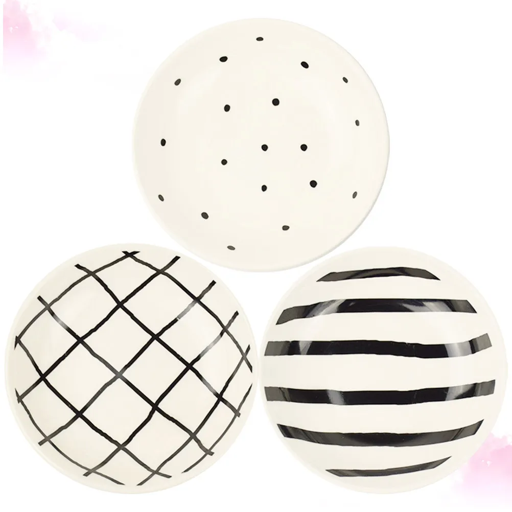 3Pcs Ceramic Seasoning Plate Geometric Pattern Round Dipping Dish Set for Sauces Nuts Fruits Party Snack Tableware Appetizer