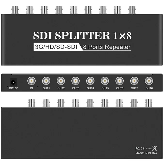 High Quality 1X8 SDI Video Splitter Converter 1 Input 8 Output Metal SDI Monitor Distribution Splitter Supports SD/HD/3G SDI