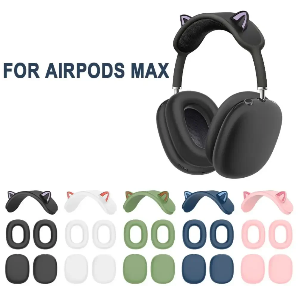 New 3 in 1 Cat's ears Case Protective Silicone Earpads Cover Shockproof Headphone Accessories Headband Suitable for AirPods Max