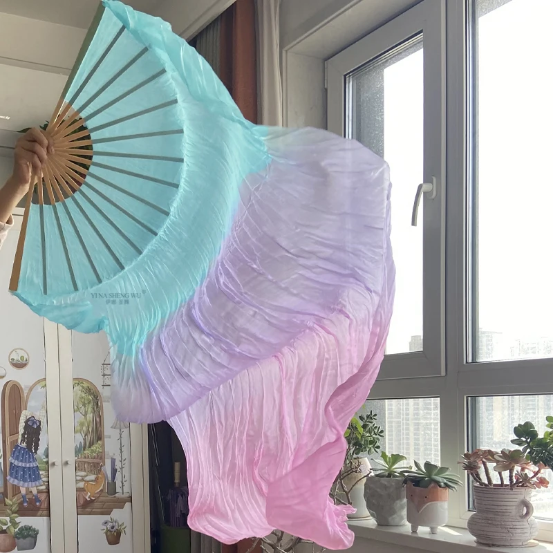 

Rayon Silk Dance Fan Square Dance Extended Gradient Color Long Imitation Silk Fan Belly Dance Performance Dreamy Dance Fan 1pc