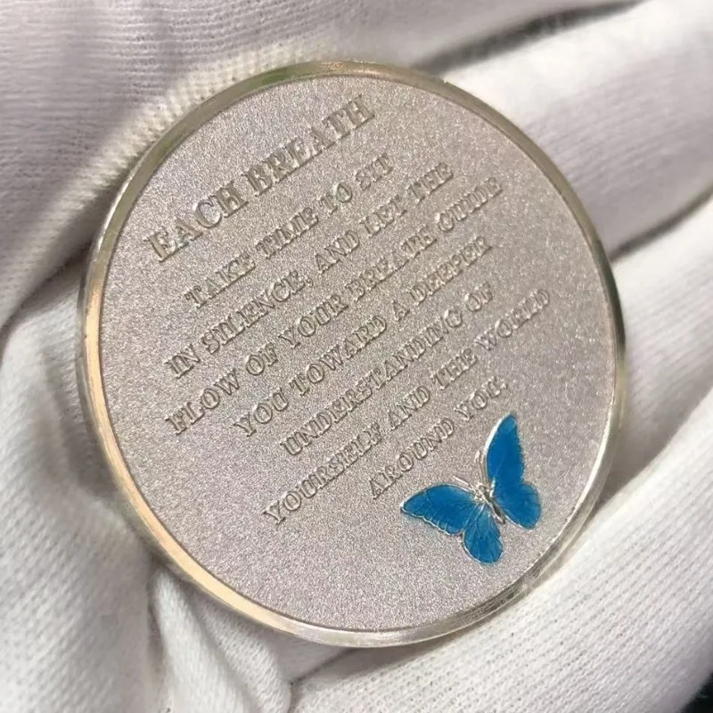 Luminous Butterfly Sobriety Silver Plated Healing Meditation Self Growth Collectible Commemorative Metal Souvenir Decor Coin