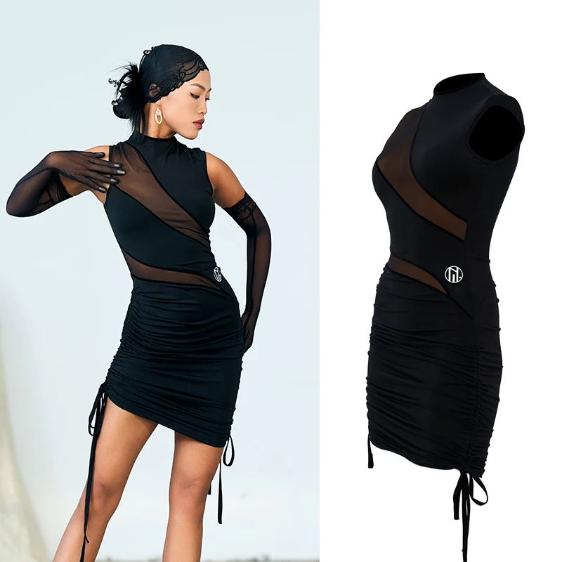 

Sexy Sleeveless Mesh Stitching Latin Dance Dress For Women Samba Rumba Chacha Adult Latin Dance Competition Clothing DN15258