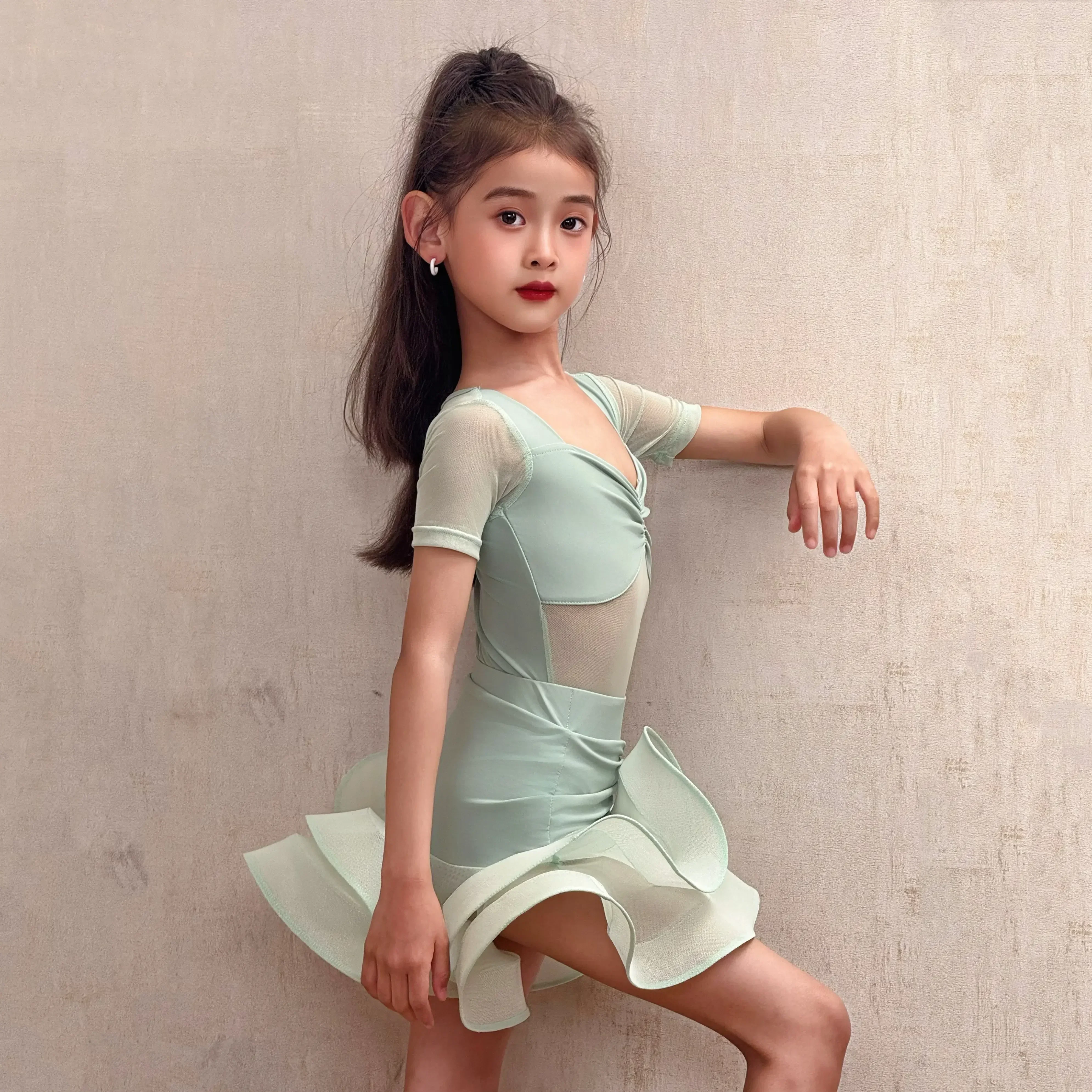 Cha Cha Rumba Latin Dance Kleid Set Kostüm für Mädchen Tango Tanz Kleider Performance Anzug Kinder Latin Praxis Kleidung