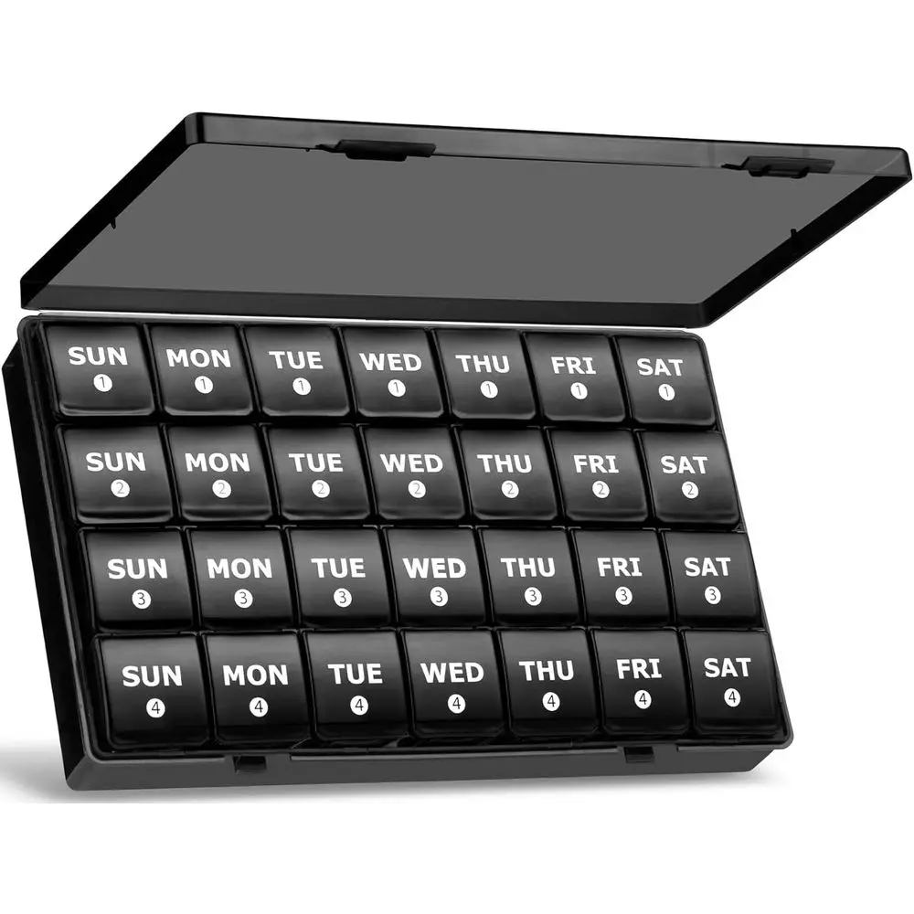 Extra Large 4-Week Pill Organizer, 28-Day XL Pill Box, Large Compartment Container for Pills, Vitamins, Fish Oil, Supplements (B