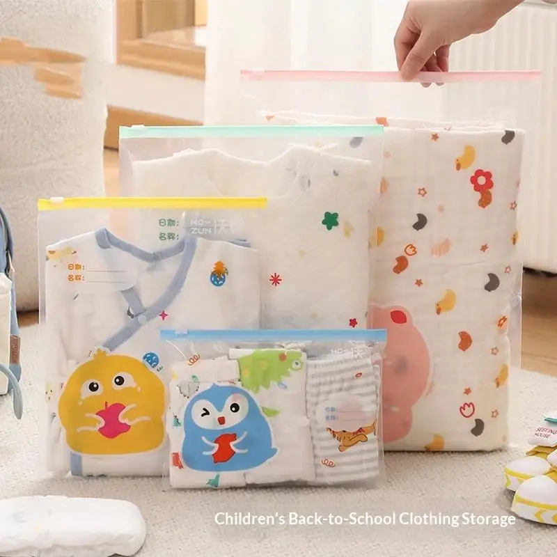 5 Pcs Cute Cartoon Baby Clothing Storage Bags With Waterproof Resealable Zipper And Writable Label For Organizing Baby Items