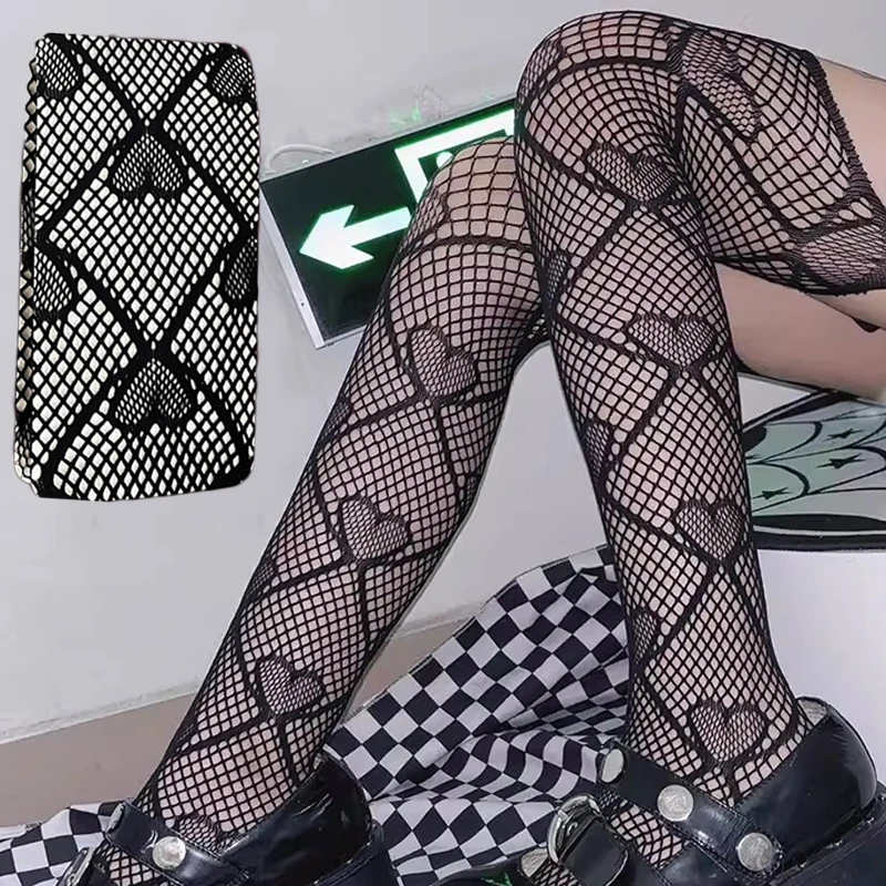

Готические чулки в сеточку в стиле Лолиты для девочек, женские модные черные колготки на Хэллоуин, гольфы с подвязками, прозрачные колготки