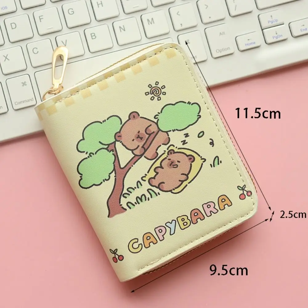Capybara-monedero de cuero PU con dibujos animados, monedero Vintage con cremallera, bonito, nuevo