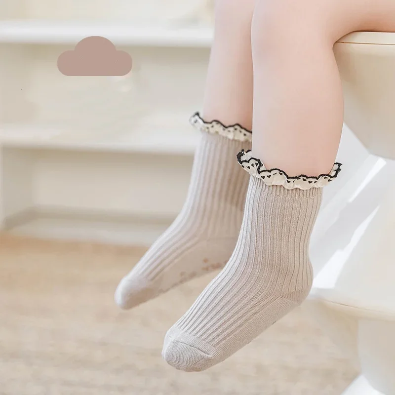 2pairs Cute Fashion Ruffle Toddler Girl Sock Sweet Princess Coffee Brown Color Sock for Kids Spring Autumn Soft Cotton Sock