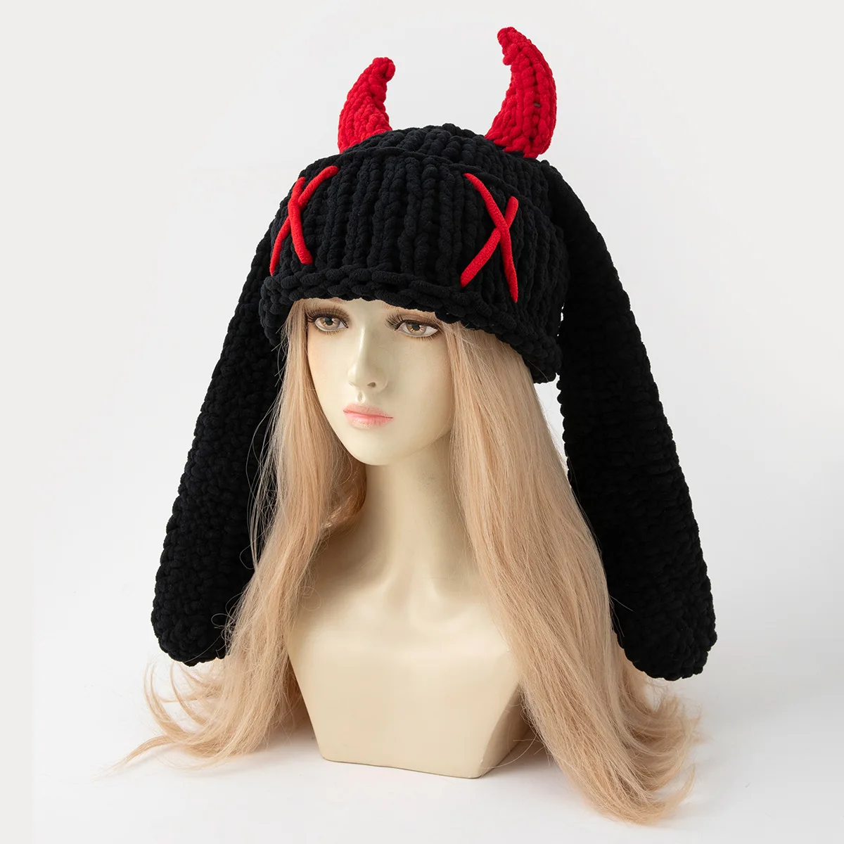New Model Handmade Cute Little Devil Horn Warm Knitted Caps Men's And Women's Fashionable And Versatile Pullover Hats