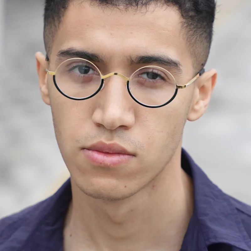 High Quality Design Eyeglasses Frame Men Round Half Rubber Ring Titanium Glasses Frames Women Circle Spectacle Screwless Eyewear