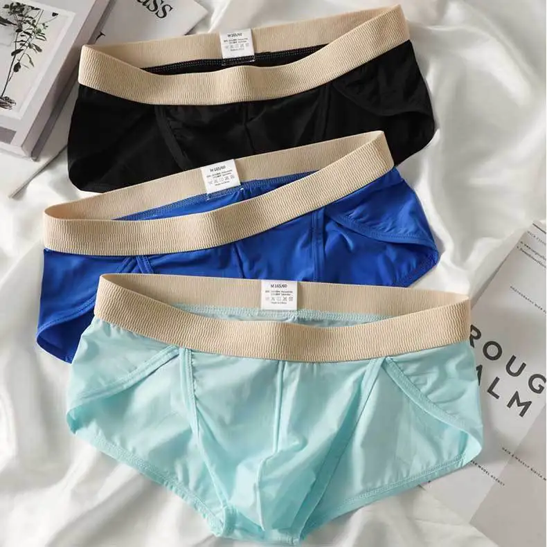 

Мужские сексуальные трусы из ледяного шелка, быстросохнущее прохладное нижнее белье для геев, эротическое нижнее белье с низкой талией, U-образный выпуклый чехол, спортивные трусы с высокой вилкой